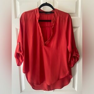 Sheer rust 3/4 sleeve ladies top